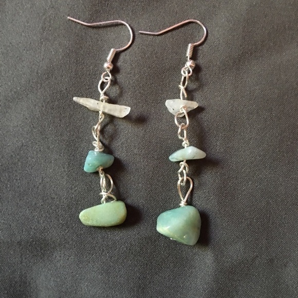 Earrings made from genuine amazonite & moonstone - Picture 2 of 3